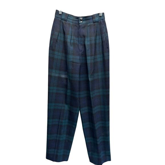 Vintage Giorgio Saint Angelo Pants Womens 6 Blue 100% Wool Pleats Trouser Tartan - Picture 1 of 9